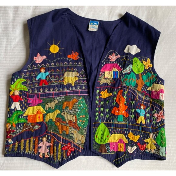 Colombian CUYAMUNA Vintage Handmade Boho Appliqué Embroidered Vest Folk Hippie - Picture 1 of 11